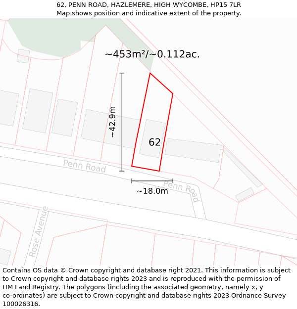 62, PENN ROAD, HAZLEMERE, HIGH WYCOMBE, HP15 7LR: Plot and title map