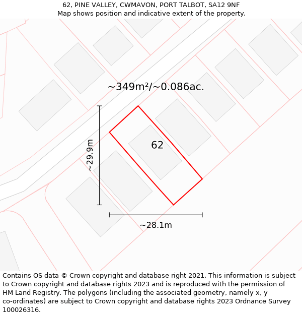 62, PINE VALLEY, CWMAVON, PORT TALBOT, SA12 9NF: Plot and title map