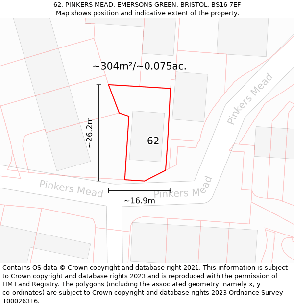 62, PINKERS MEAD, EMERSONS GREEN, BRISTOL, BS16 7EF: Plot and title map