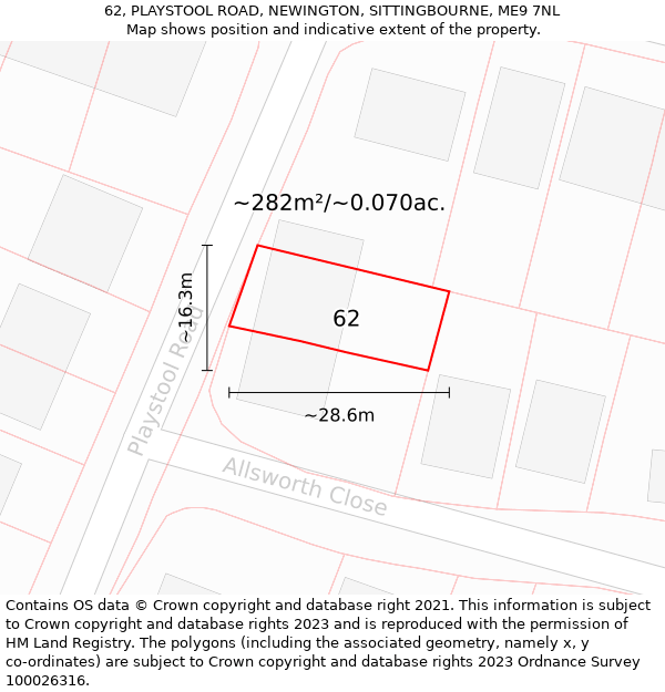 62, PLAYSTOOL ROAD, NEWINGTON, SITTINGBOURNE, ME9 7NL: Plot and title map