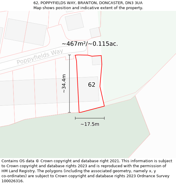 62, POPPYFIELDS WAY, BRANTON, DONCASTER, DN3 3UA: Plot and title map
