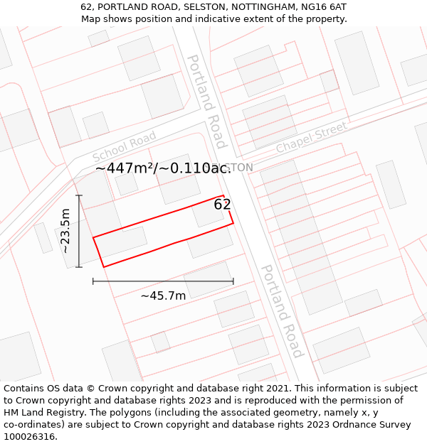 62, PORTLAND ROAD, SELSTON, NOTTINGHAM, NG16 6AT: Plot and title map