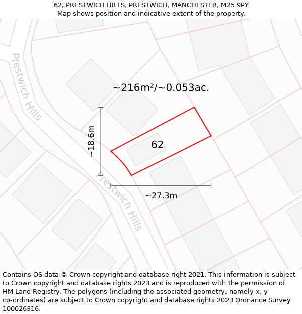 62, PRESTWICH HILLS, PRESTWICH, MANCHESTER, M25 9PY: Plot and title map