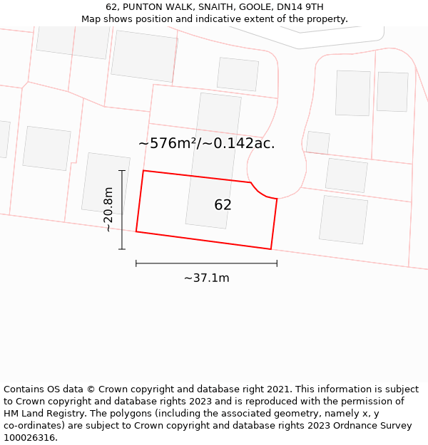 62, PUNTON WALK, SNAITH, GOOLE, DN14 9TH: Plot and title map