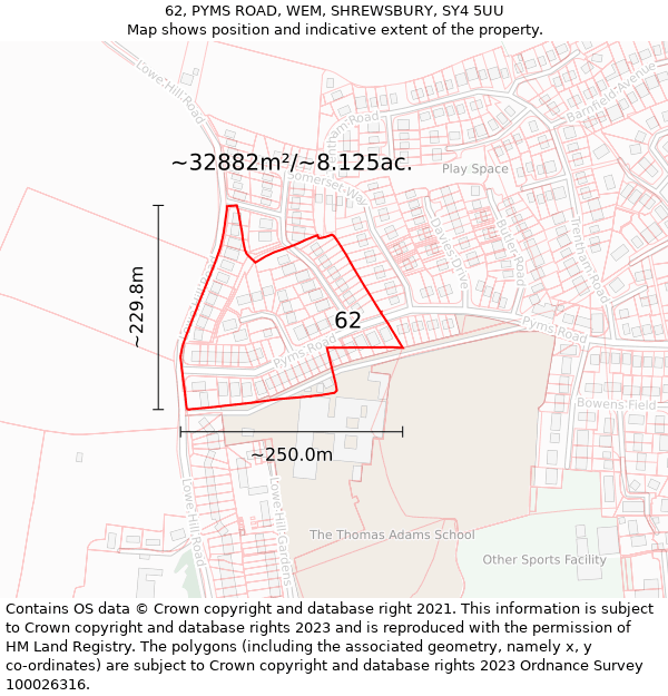 62, PYMS ROAD, WEM, SHREWSBURY, SY4 5UU: Plot and title map