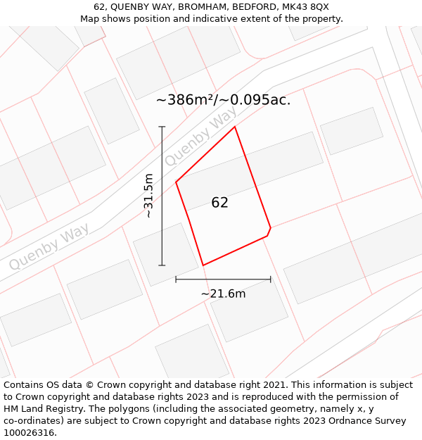 62, QUENBY WAY, BROMHAM, BEDFORD, MK43 8QX: Plot and title map