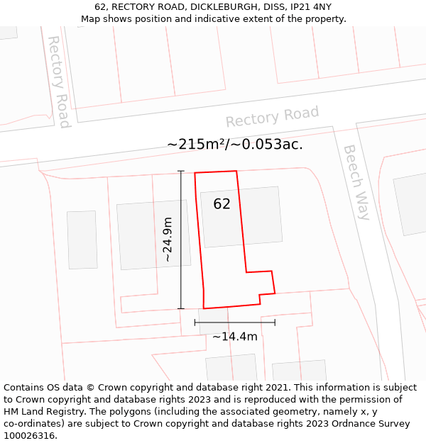 62, RECTORY ROAD, DICKLEBURGH, DISS, IP21 4NY: Plot and title map