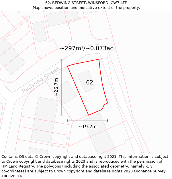 62, REDWING STREET, WINSFORD, CW7 4FF: Plot and title map