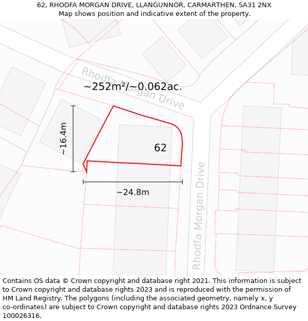 62, RHODFA MORGAN DRIVE, LLANGUNNOR, CARMARTHEN, SA31 2NX: Plot and title map