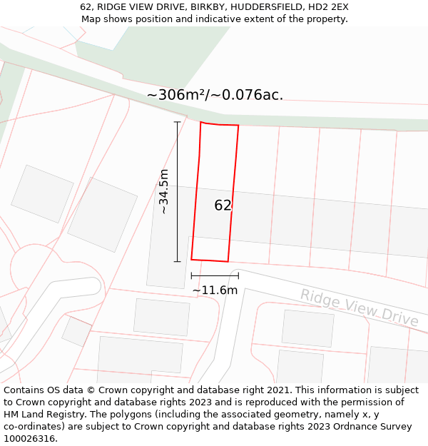 62, RIDGE VIEW DRIVE, BIRKBY, HUDDERSFIELD, HD2 2EX: Plot and title map