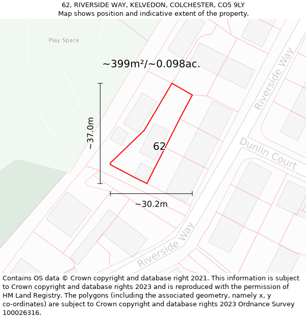 62, RIVERSIDE WAY, KELVEDON, COLCHESTER, CO5 9LY: Plot and title map