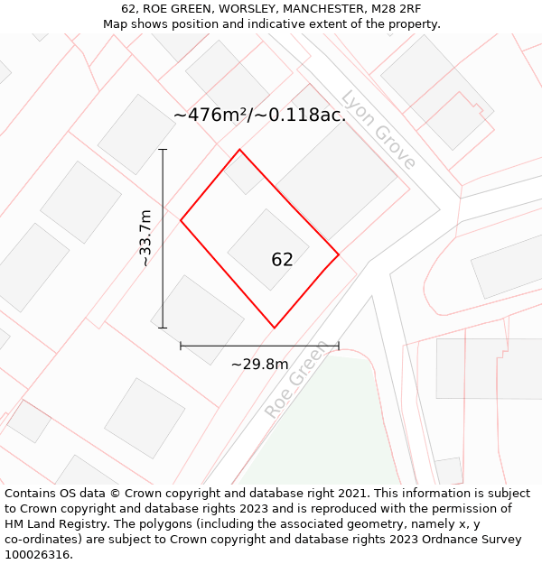 62, ROE GREEN, WORSLEY, MANCHESTER, M28 2RF: Plot and title map