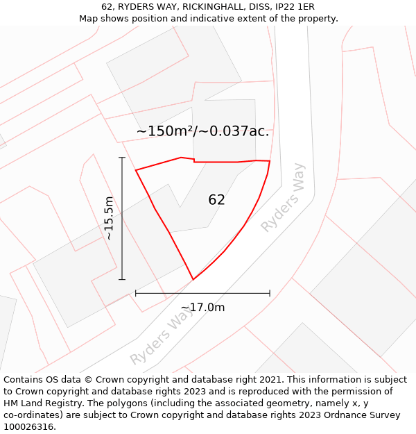 62, RYDERS WAY, RICKINGHALL, DISS, IP22 1ER: Plot and title map