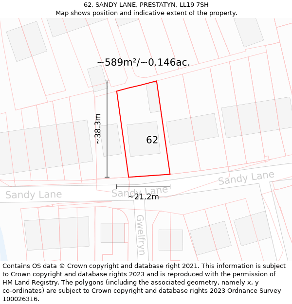 62, SANDY LANE, PRESTATYN, LL19 7SH: Plot and title map