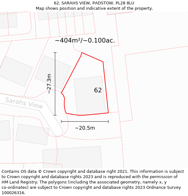 62, SARAHS VIEW, PADSTOW, PL28 8LU: Plot and title map