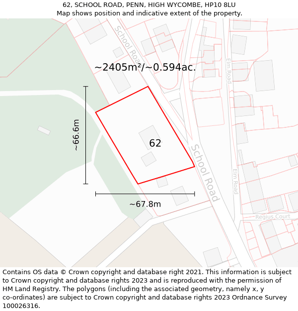 62, SCHOOL ROAD, PENN, HIGH WYCOMBE, HP10 8LU: Plot and title map