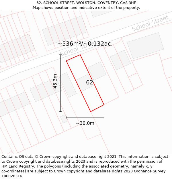 62, SCHOOL STREET, WOLSTON, COVENTRY, CV8 3HF: Plot and title map