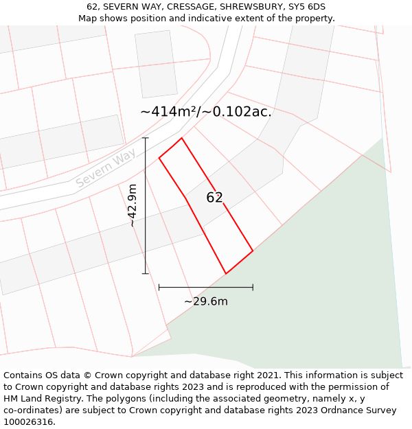 62, SEVERN WAY, CRESSAGE, SHREWSBURY, SY5 6DS: Plot and title map