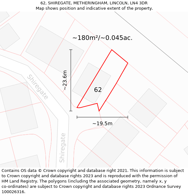 62, SHIREGATE, METHERINGHAM, LINCOLN, LN4 3DR: Plot and title map