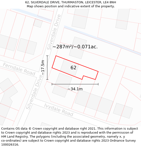 62, SILVERDALE DRIVE, THURMASTON, LEICESTER, LE4 8NH: Plot and title map