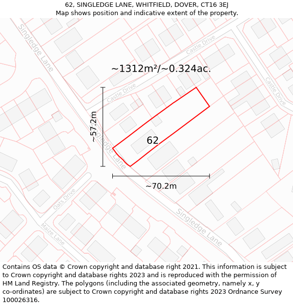 62, SINGLEDGE LANE, WHITFIELD, DOVER, CT16 3EJ: Plot and title map