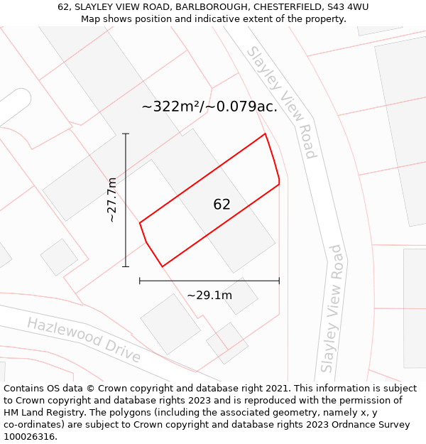 62, SLAYLEY VIEW ROAD, BARLBOROUGH, CHESTERFIELD, S43 4WU: Plot and title map