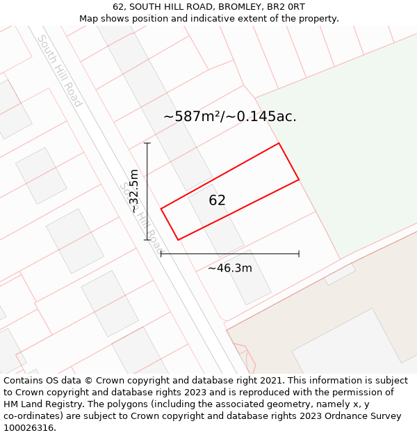 62, SOUTH HILL ROAD, BROMLEY, BR2 0RT: Plot and title map