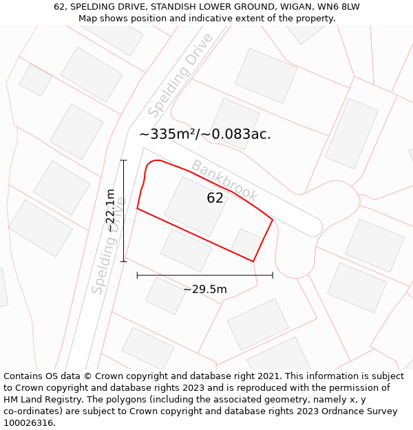 62, SPELDING DRIVE, STANDISH LOWER GROUND, WIGAN, WN6 8LW: Plot and title map