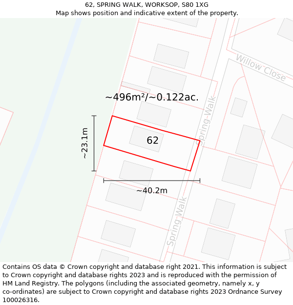 62, SPRING WALK, WORKSOP, S80 1XG: Plot and title map