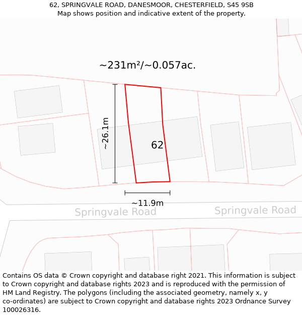 62, SPRINGVALE ROAD, DANESMOOR, CHESTERFIELD, S45 9SB: Plot and title map