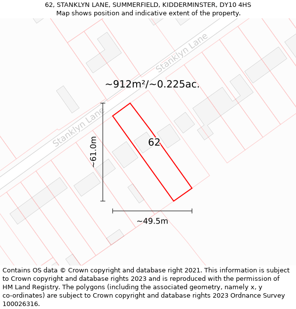 62, STANKLYN LANE, SUMMERFIELD, KIDDERMINSTER, DY10 4HS: Plot and title map