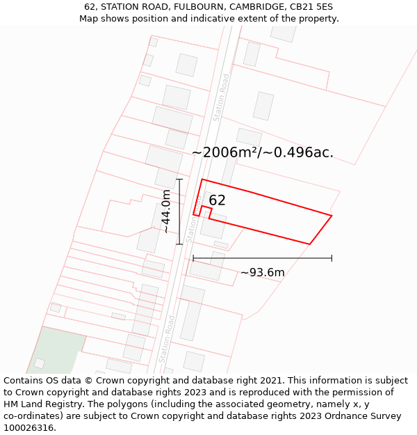 62, STATION ROAD, FULBOURN, CAMBRIDGE, CB21 5ES: Plot and title map