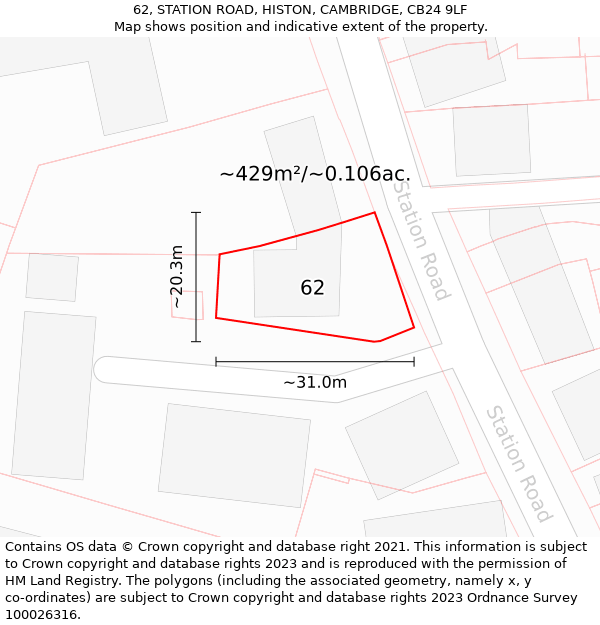 62, STATION ROAD, HISTON, CAMBRIDGE, CB24 9LF: Plot and title map