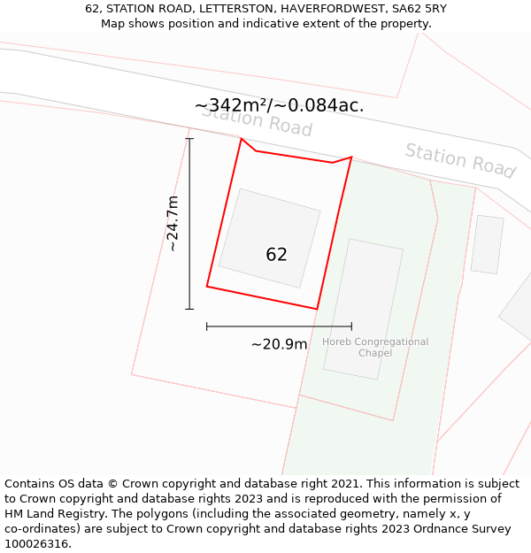 62, STATION ROAD, LETTERSTON, HAVERFORDWEST, SA62 5RY: Plot and title map