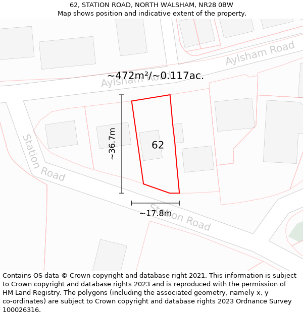 62, STATION ROAD, NORTH WALSHAM, NR28 0BW: Plot and title map