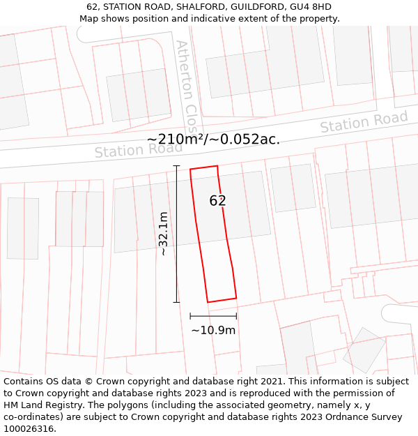 62, STATION ROAD, SHALFORD, GUILDFORD, GU4 8HD: Plot and title map