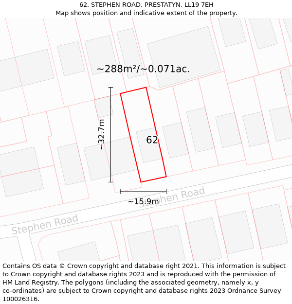 62, STEPHEN ROAD, PRESTATYN, LL19 7EH: Plot and title map