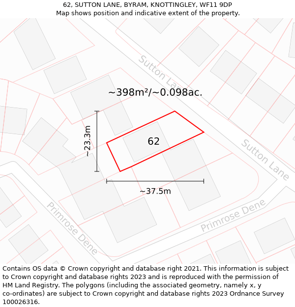 62, SUTTON LANE, BYRAM, KNOTTINGLEY, WF11 9DP: Plot and title map