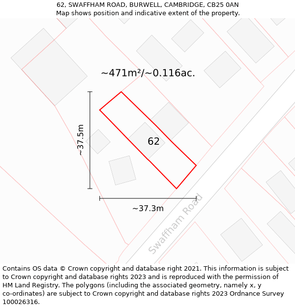 62, SWAFFHAM ROAD, BURWELL, CAMBRIDGE, CB25 0AN: Plot and title map