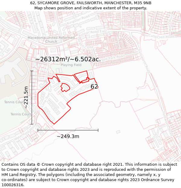 62, SYCAMORE GROVE, FAILSWORTH, MANCHESTER, M35 9NB: Plot and title map