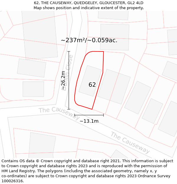 62, THE CAUSEWAY, QUEDGELEY, GLOUCESTER, GL2 4LD: Plot and title map