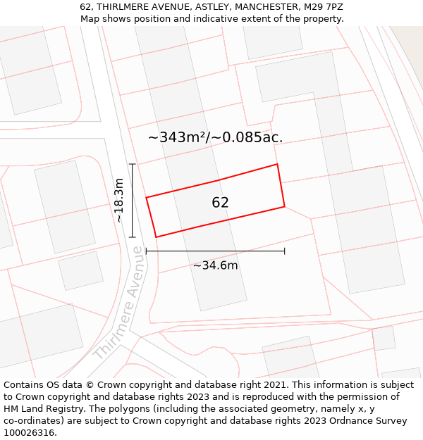 62, THIRLMERE AVENUE, ASTLEY, MANCHESTER, M29 7PZ: Plot and title map