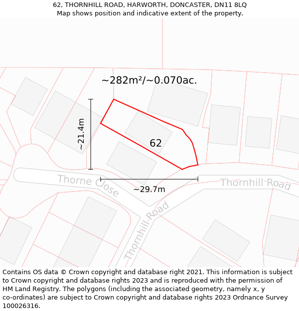 62, THORNHILL ROAD, HARWORTH, DONCASTER, DN11 8LQ: Plot and title map