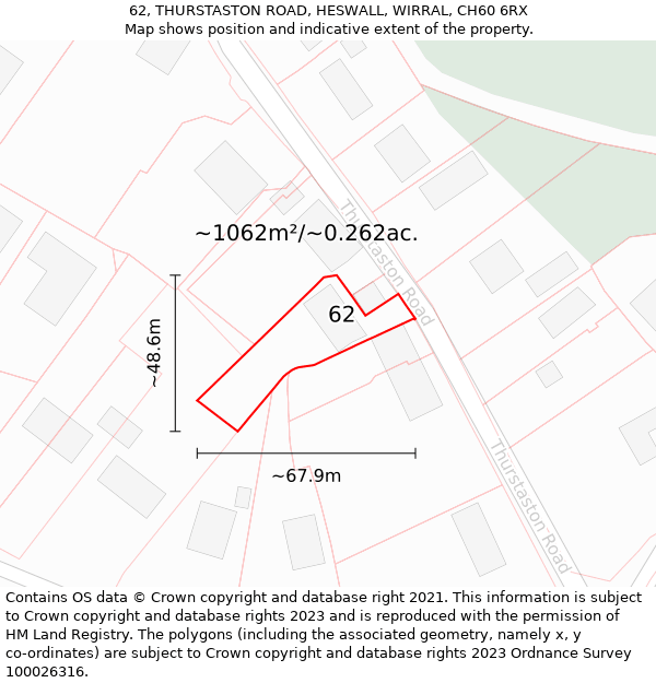 62, THURSTASTON ROAD, HESWALL, WIRRAL, CH60 6RX: Plot and title map