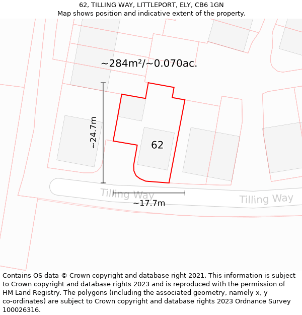 62, TILLING WAY, LITTLEPORT, ELY, CB6 1GN: Plot and title map