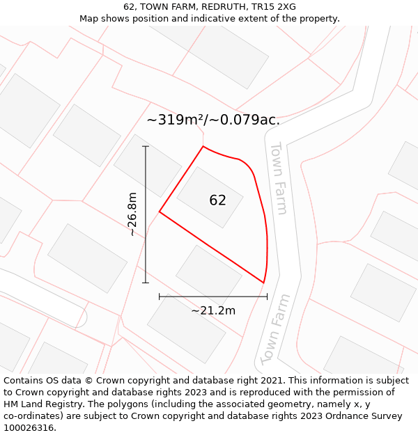 62, TOWN FARM, REDRUTH, TR15 2XG: Plot and title map