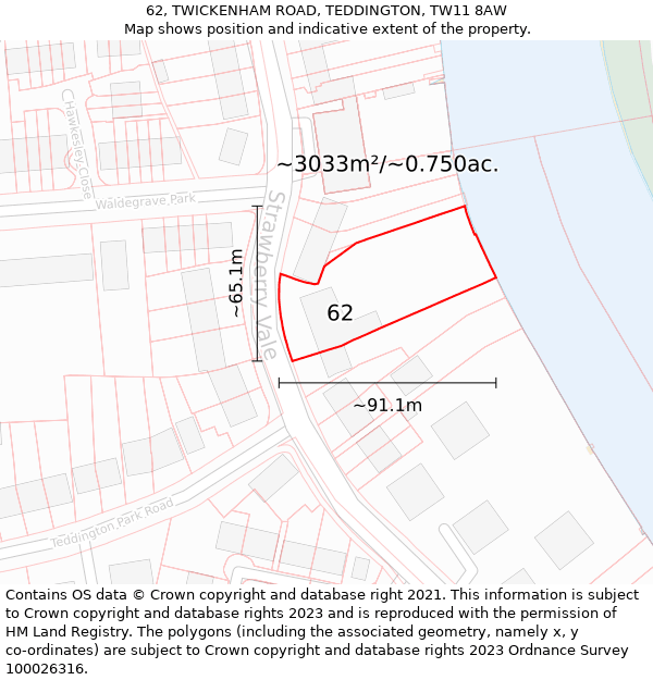 62, TWICKENHAM ROAD, TEDDINGTON, TW11 8AW: Plot and title map