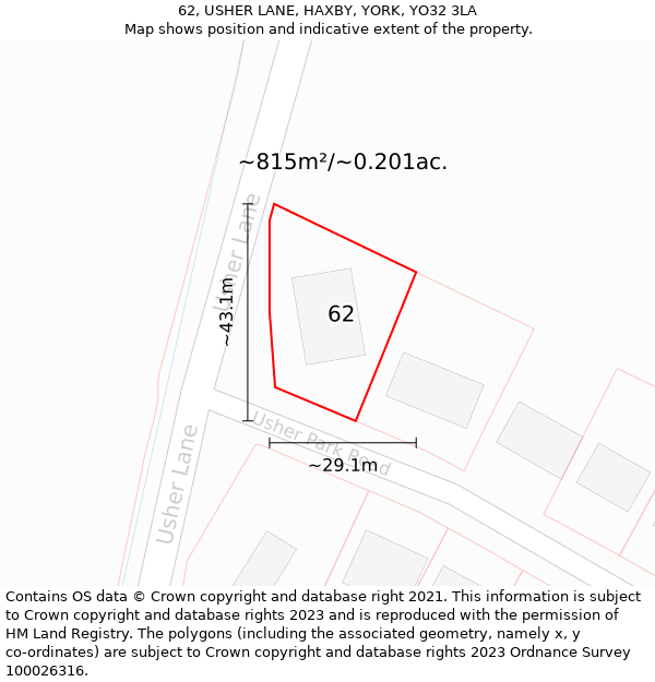 62, USHER LANE, HAXBY, YORK, YO32 3LA: Plot and title map