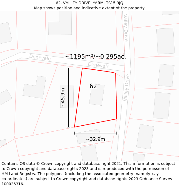 62, VALLEY DRIVE, YARM, TS15 9JQ: Plot and title map