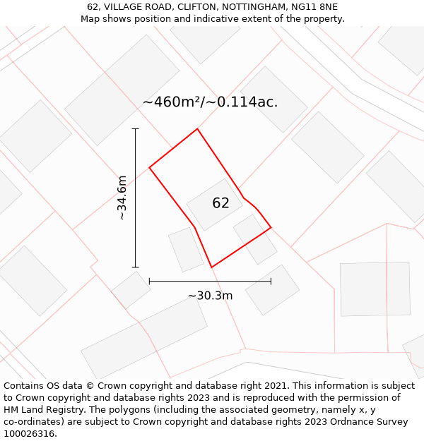 62, VILLAGE ROAD, CLIFTON, NOTTINGHAM, NG11 8NE: Plot and title map